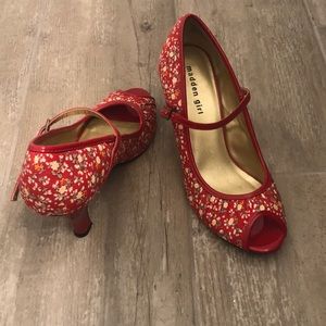 Red Madden Girl peep toe pumps
